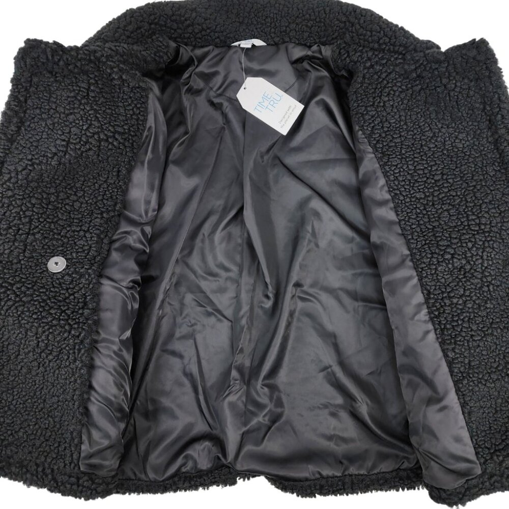 New Time and Tru Womens XL Teddy Faux Shearling Black Popcorn Fleece Jacket Coat - Picture 3 of 16